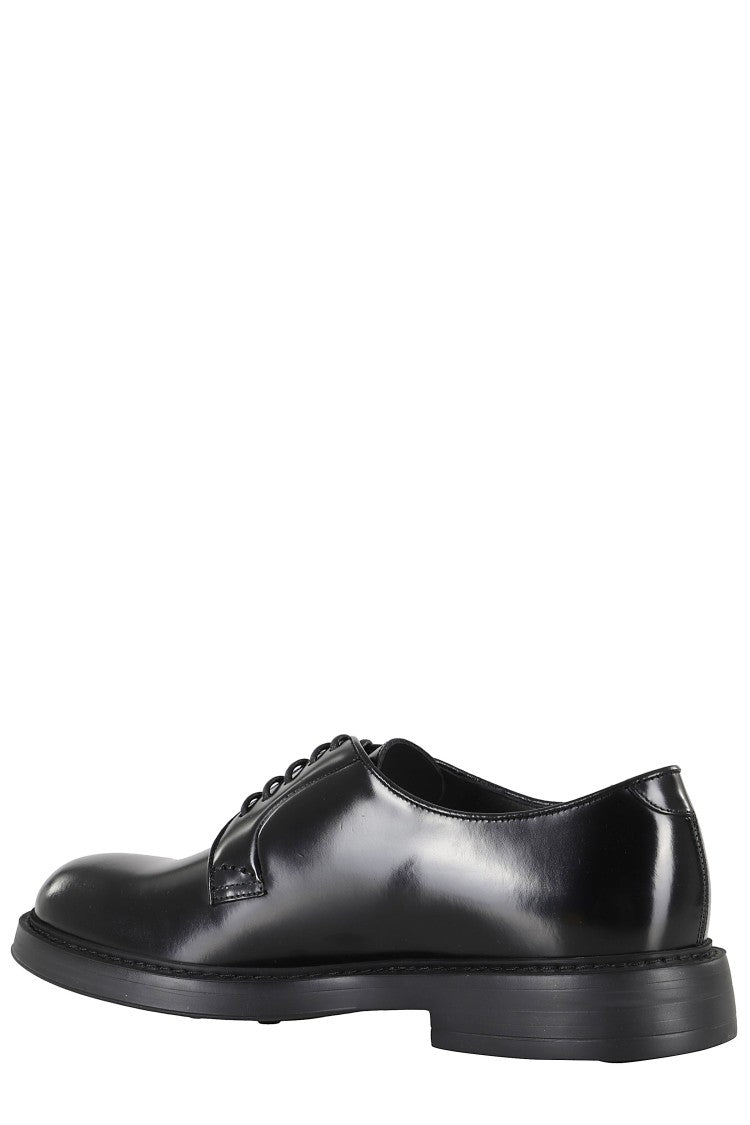 Doucal's Black Polished Leather Lace-Up Derby Loafers