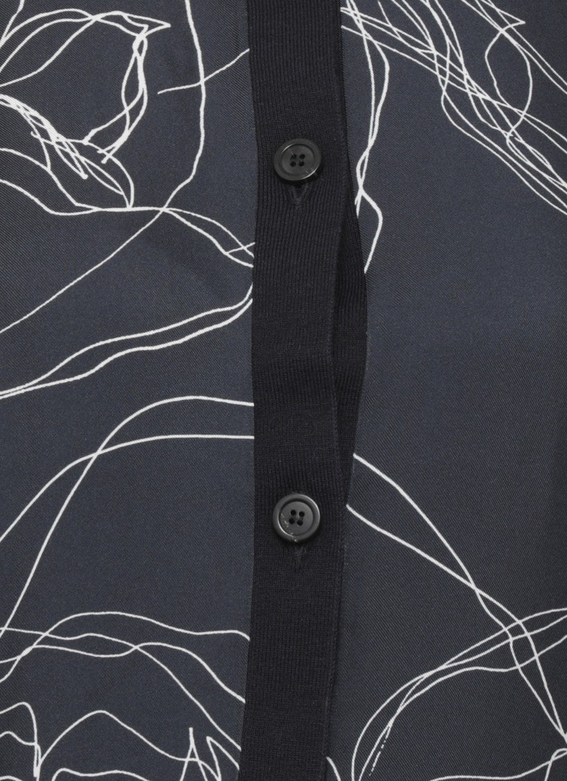 Fabiana Filippi Round Neck Cardigan With Silk Pattern And Ribbed Trims