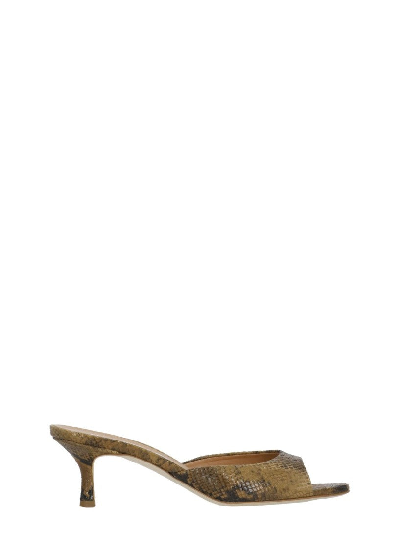 The Seller Brown Snake Print Leather Sandals