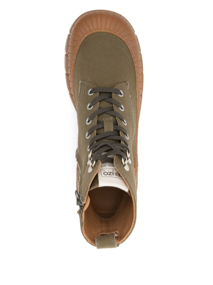 Kenzo Khaki Lace-Up Side Zip Boots