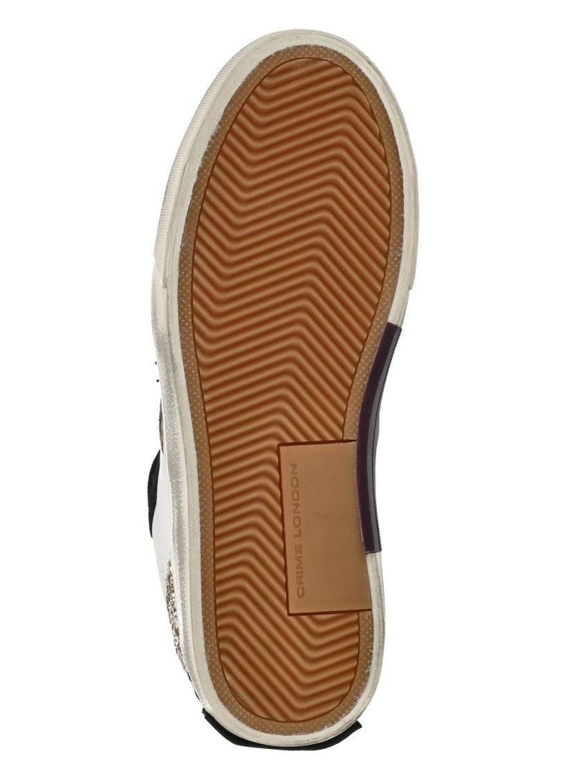 Crime London White Playoff Suede Animal Print Leather Sneakers