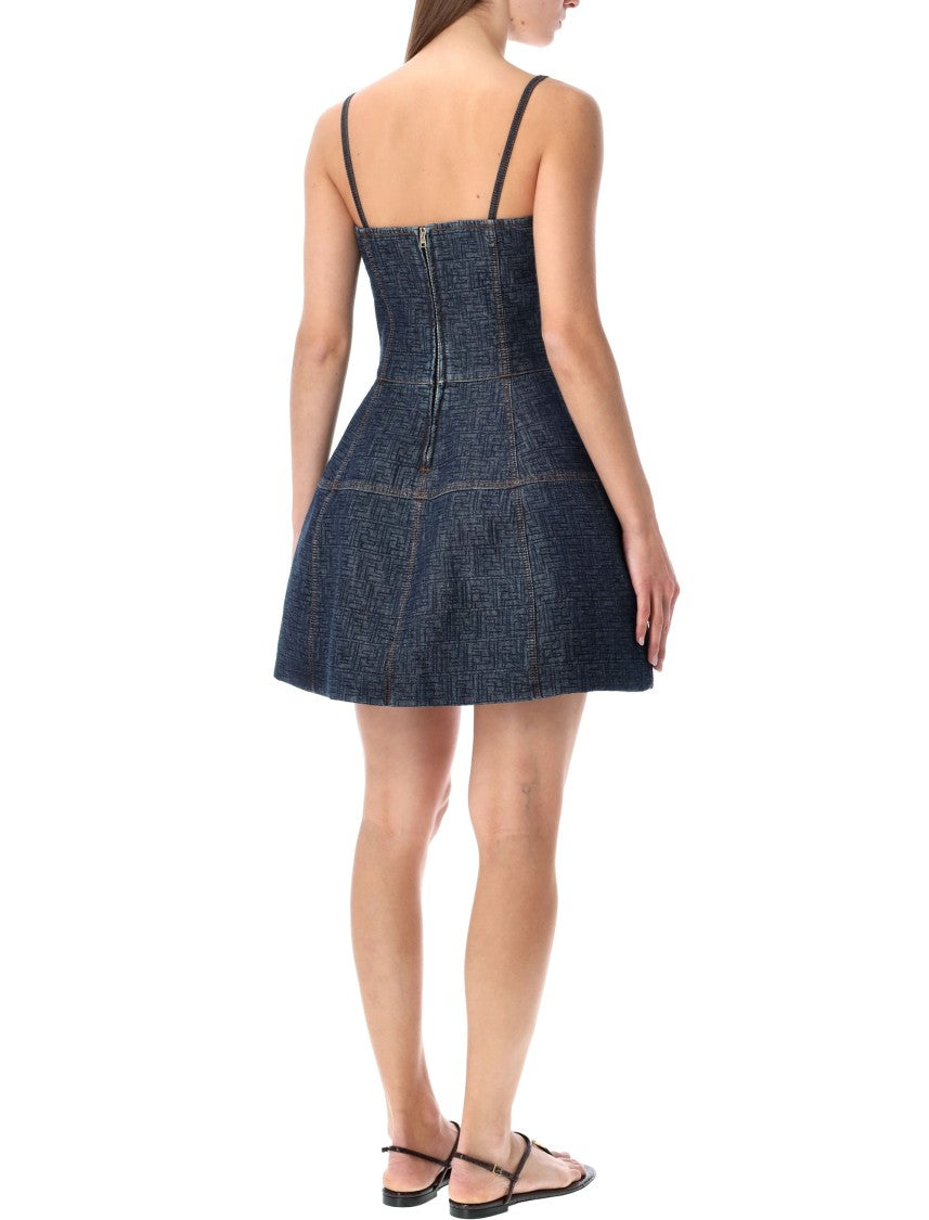 Fendi Quilted Denim Bustier Dress With Balloon Skirt