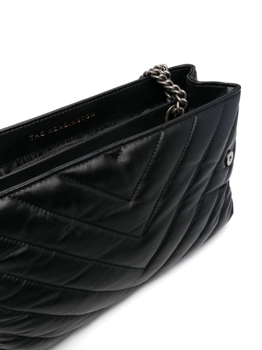 Kurt Geiger Chevron Quilted Leather Shoulder Bag With Silver-Tone Accents