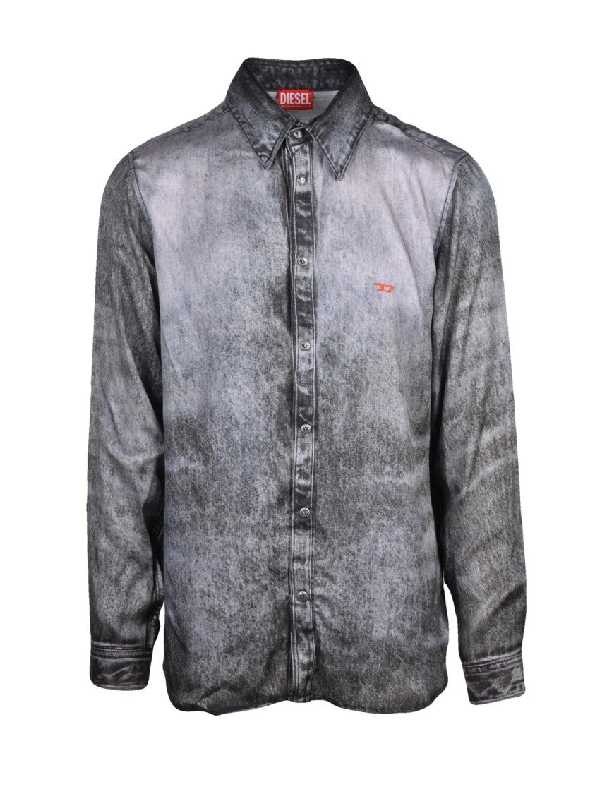 Diesel Grey Satin Snap-Button Rayon Shirt