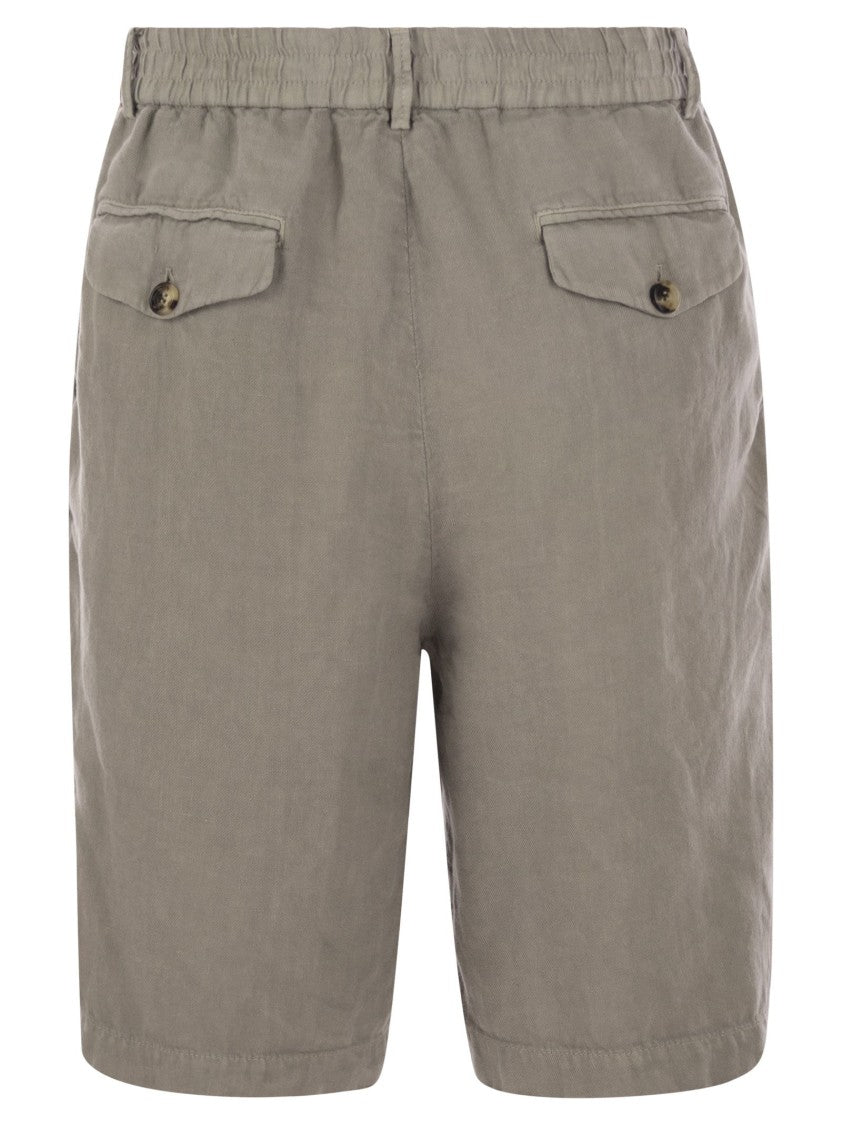Brunello Cucinelli Bermuda Shorts In Light Délavé Linen Canvas