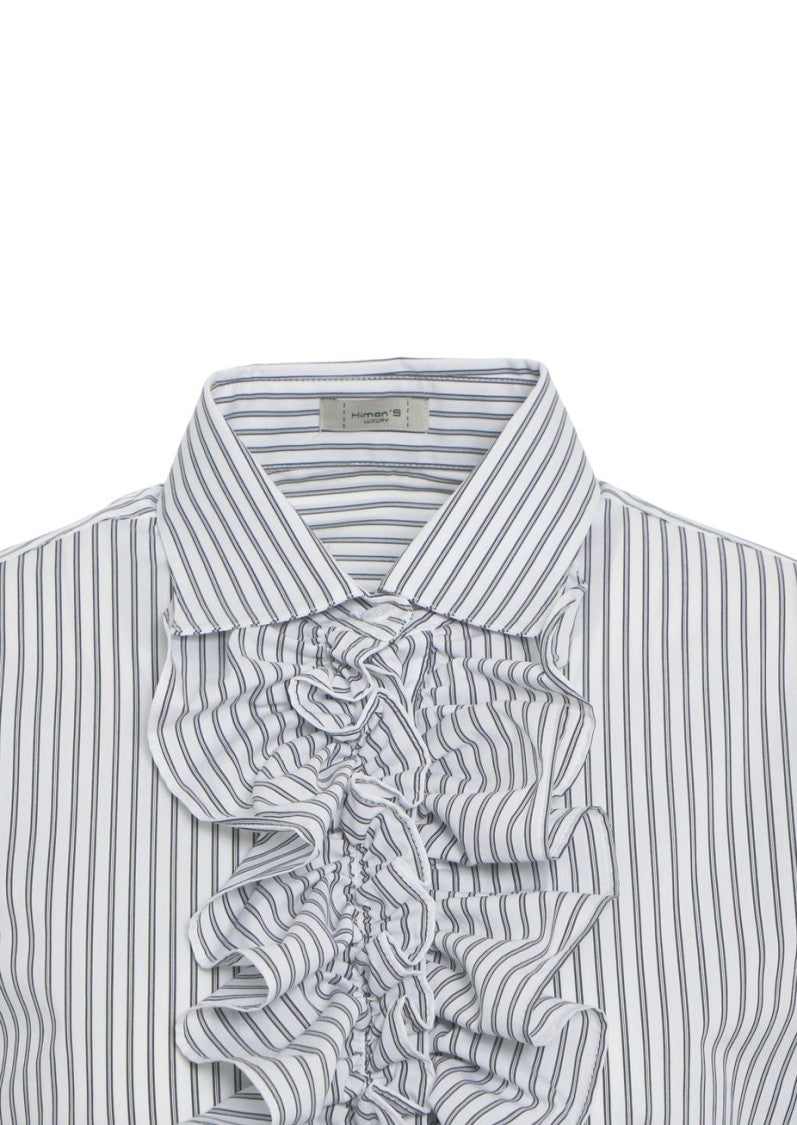 Himon's Vertical Striped Blouse With Ruffled Front