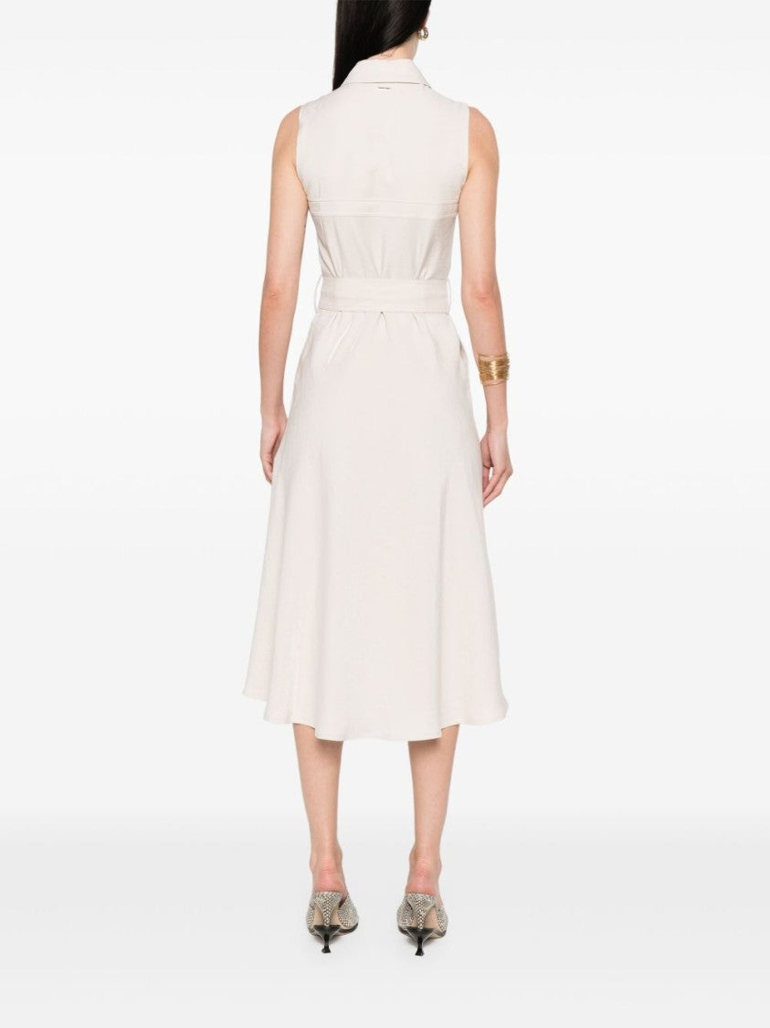 Liu Jo Beige Midi Dress With Button-Down Front And Belted Waist