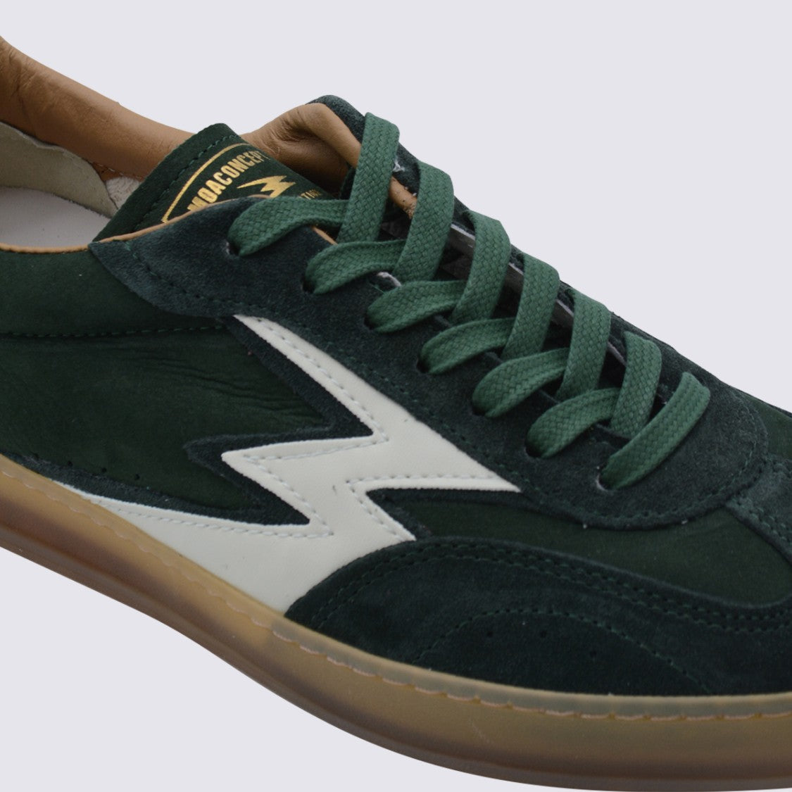 Moaconcept Dark Green Leather Sneakers From Moaconcept Featuring Round Toe, Laces Fastening, Suede Details, Logo, Branded Insole And Flat Rubber Sole.