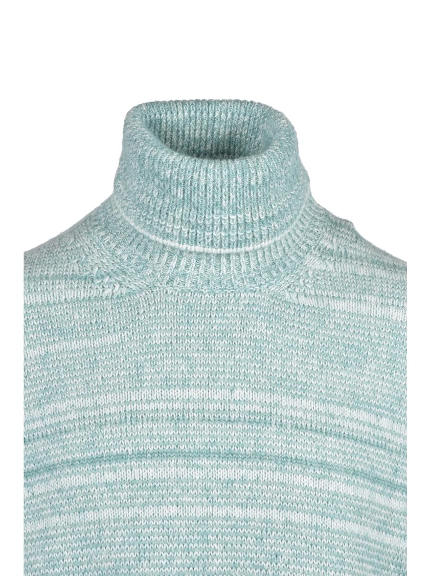 Dondup Aqua Green Textured Mohair-Cotton Blend Turtleneck