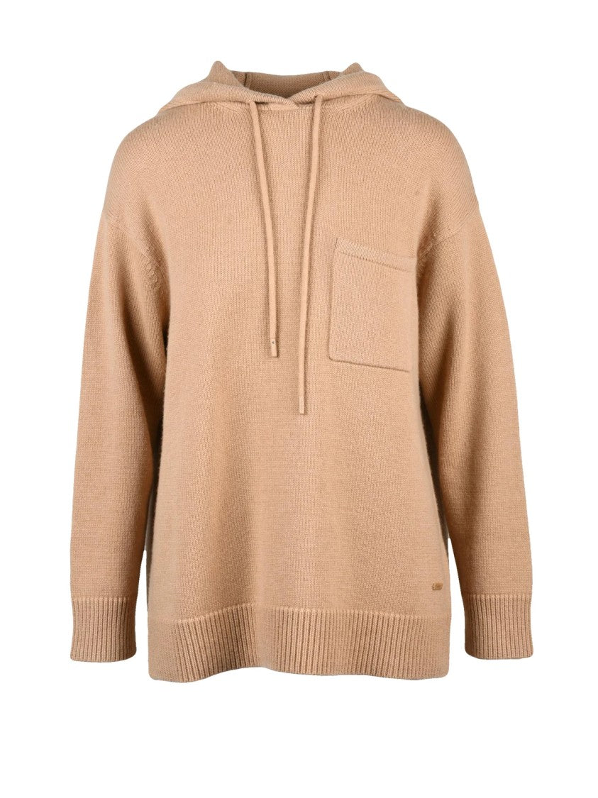 Max Mara Beige Hooded Sweater With Ribbed Cuffs And Cozy Fit