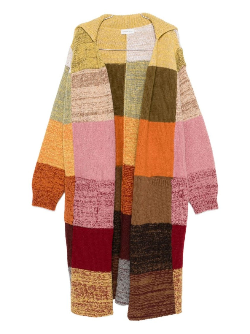 Dries Van Noten Multicolour Orange Patchwork Wool Blend Coat