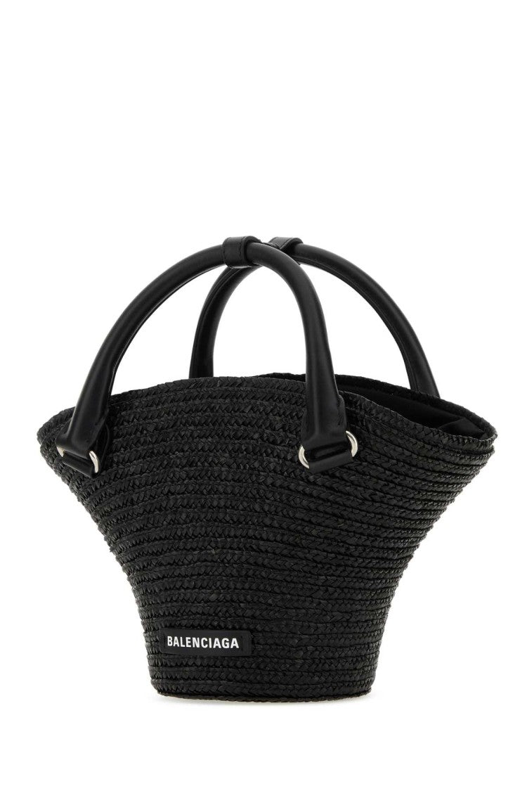 Balenciaga Black Straw Mini Beach Handbag