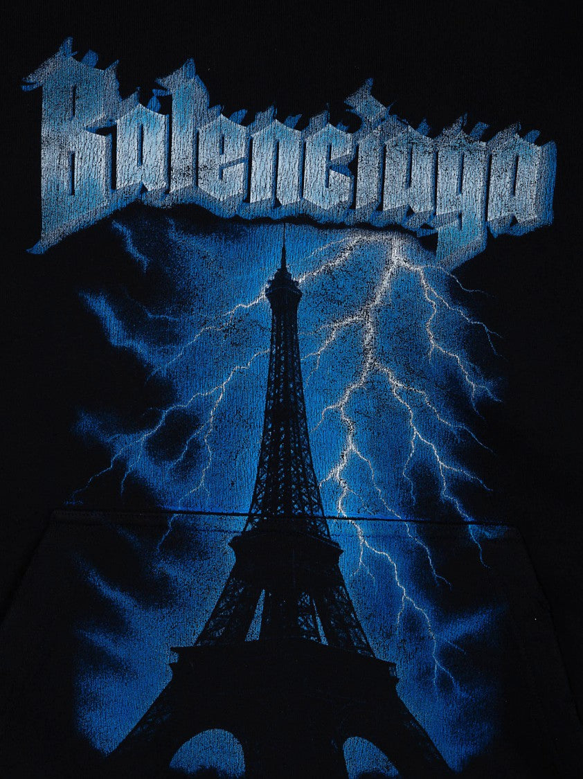 Balenciaga Front-Graphic Pile-Finish Hoodie With Kangaroo Pocket