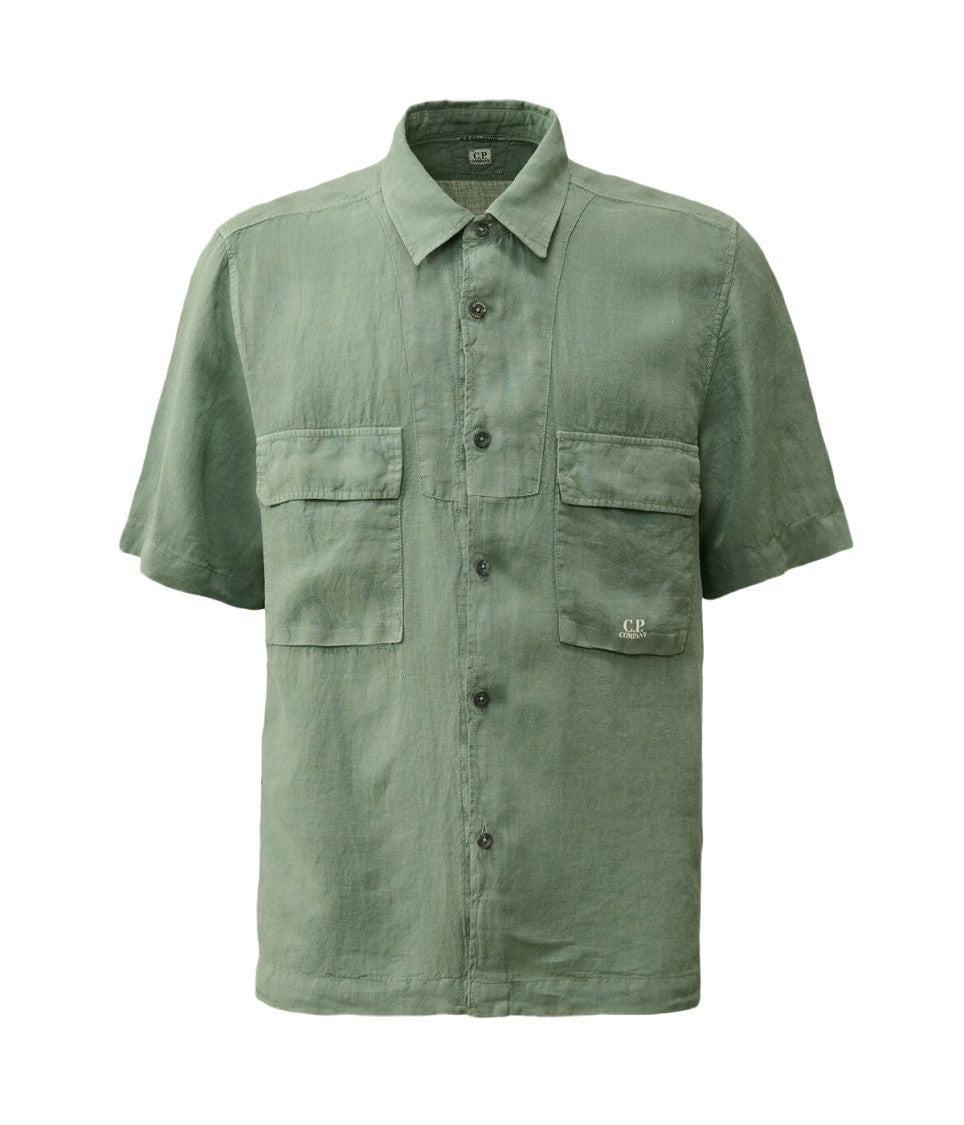 C.P. Company Relaxed Fit Linen Short-Sleeve Shirt With Button-Down Front