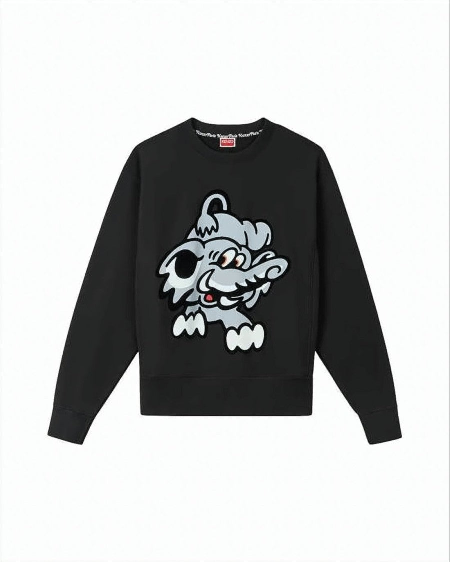 Kenzo Long-Sleeve Black Cotton T-Shirt With Playful Graphic