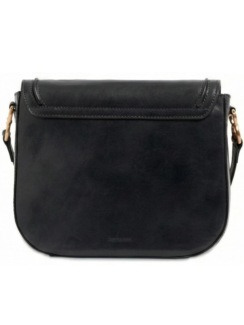 The Bridge Black Crossbody Structured Leather Satchel