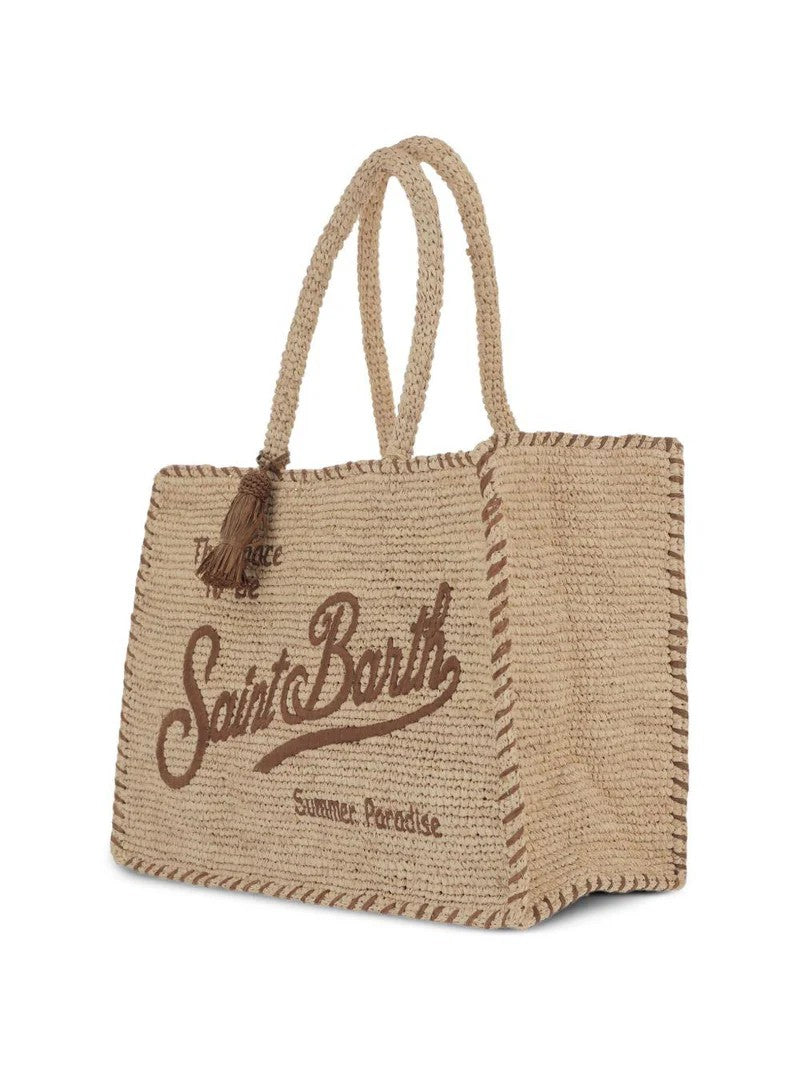 Mc2 Saint Barth Rectangular Woven Tote Bag With Decorative Tassel