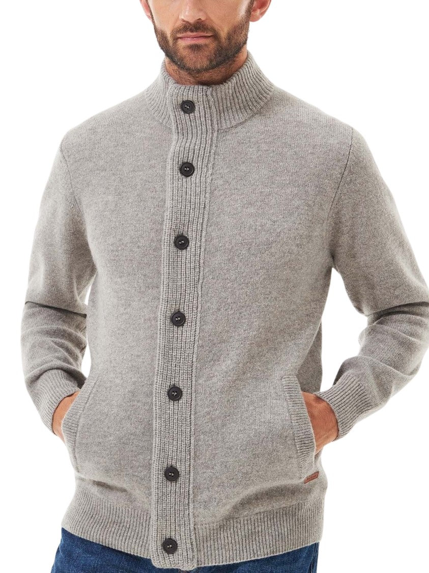Barbour Full Button-Down Wool Sweater With Ribbed Collar And Elbow Patches
