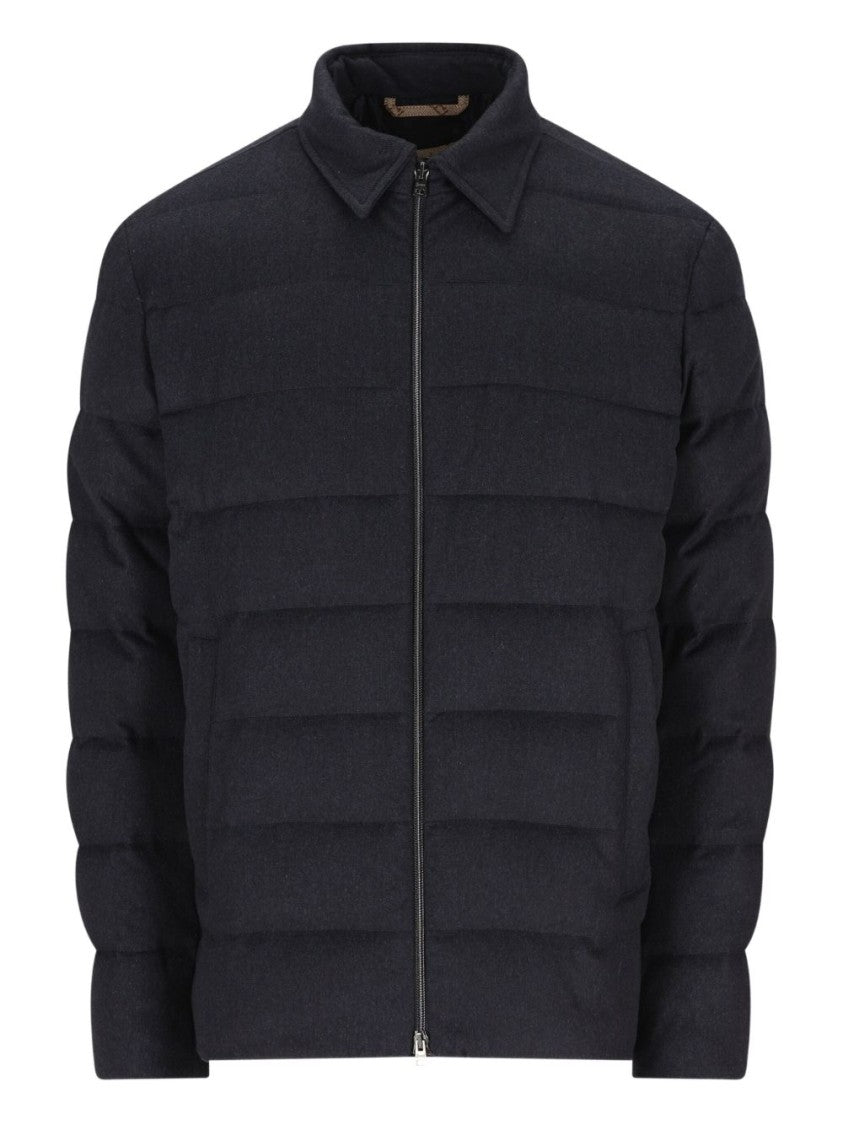Herno Navy Blue Quilted Jacket With Silk-Cashmere Blend