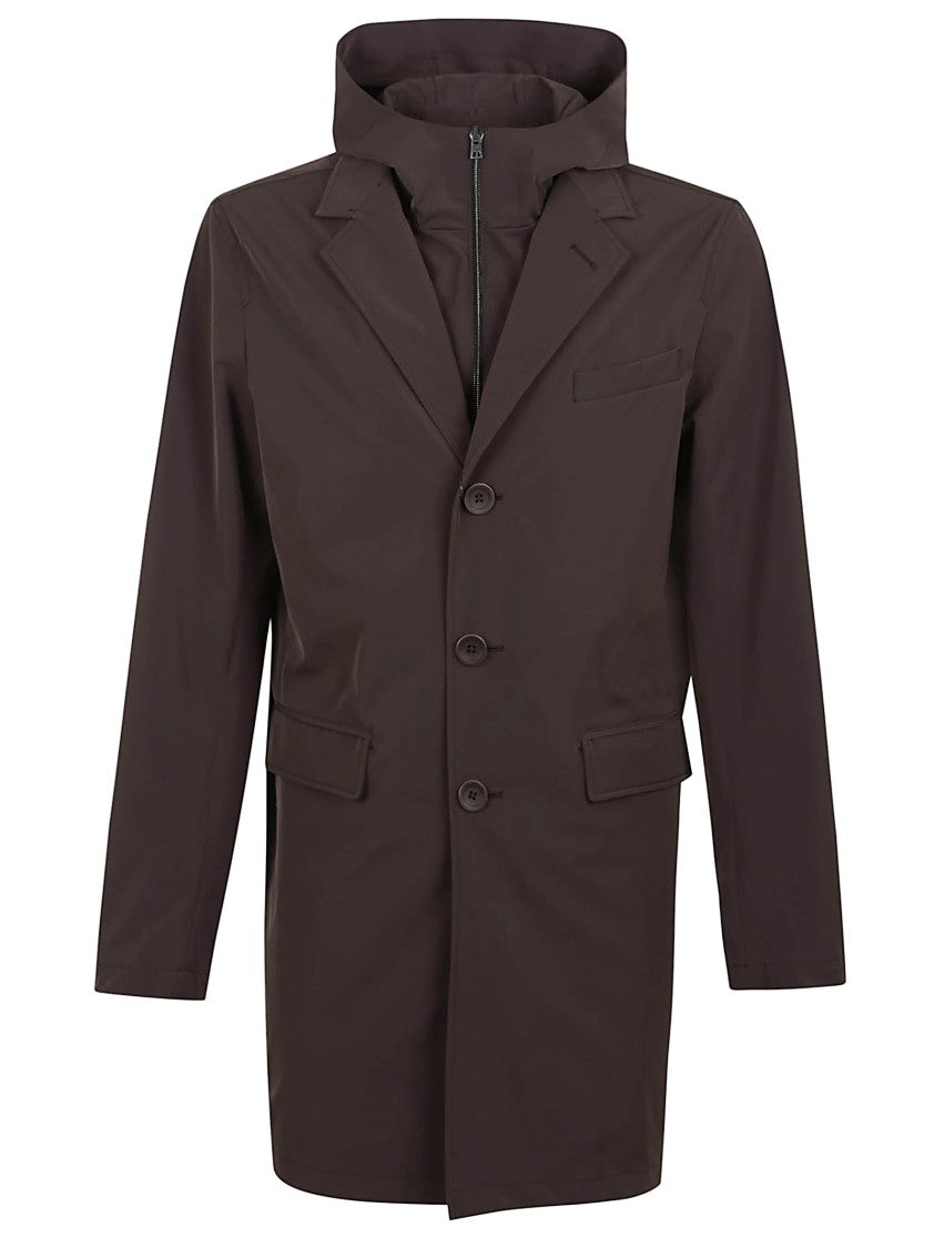 Herno Tailored Brown Cotton Coat With Hood