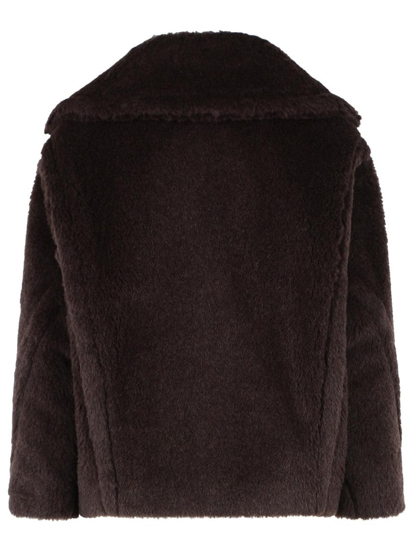 Max Mara Biker Jacket In Dark Brown Alpaca And Wool Teddy Fabric