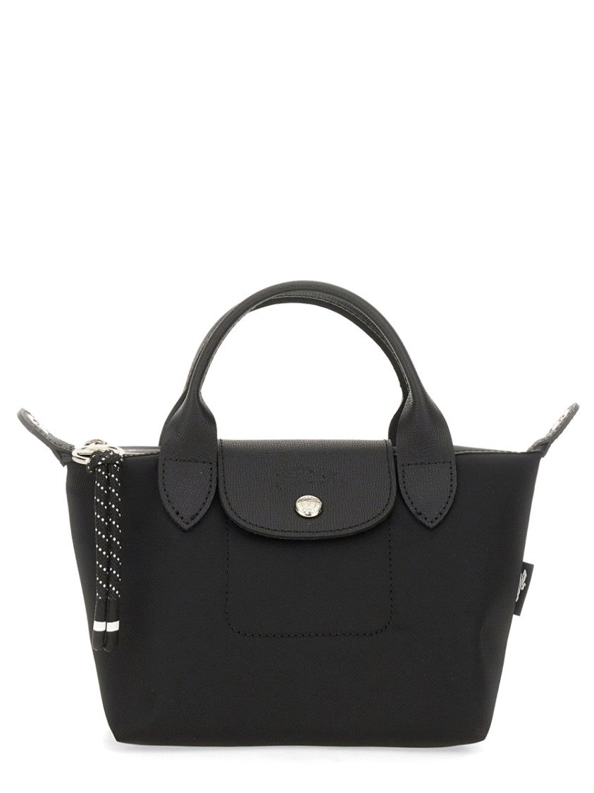 Longchamp Minimalist Black Shoulder Bag With Adjustable Strap And Snap Closure