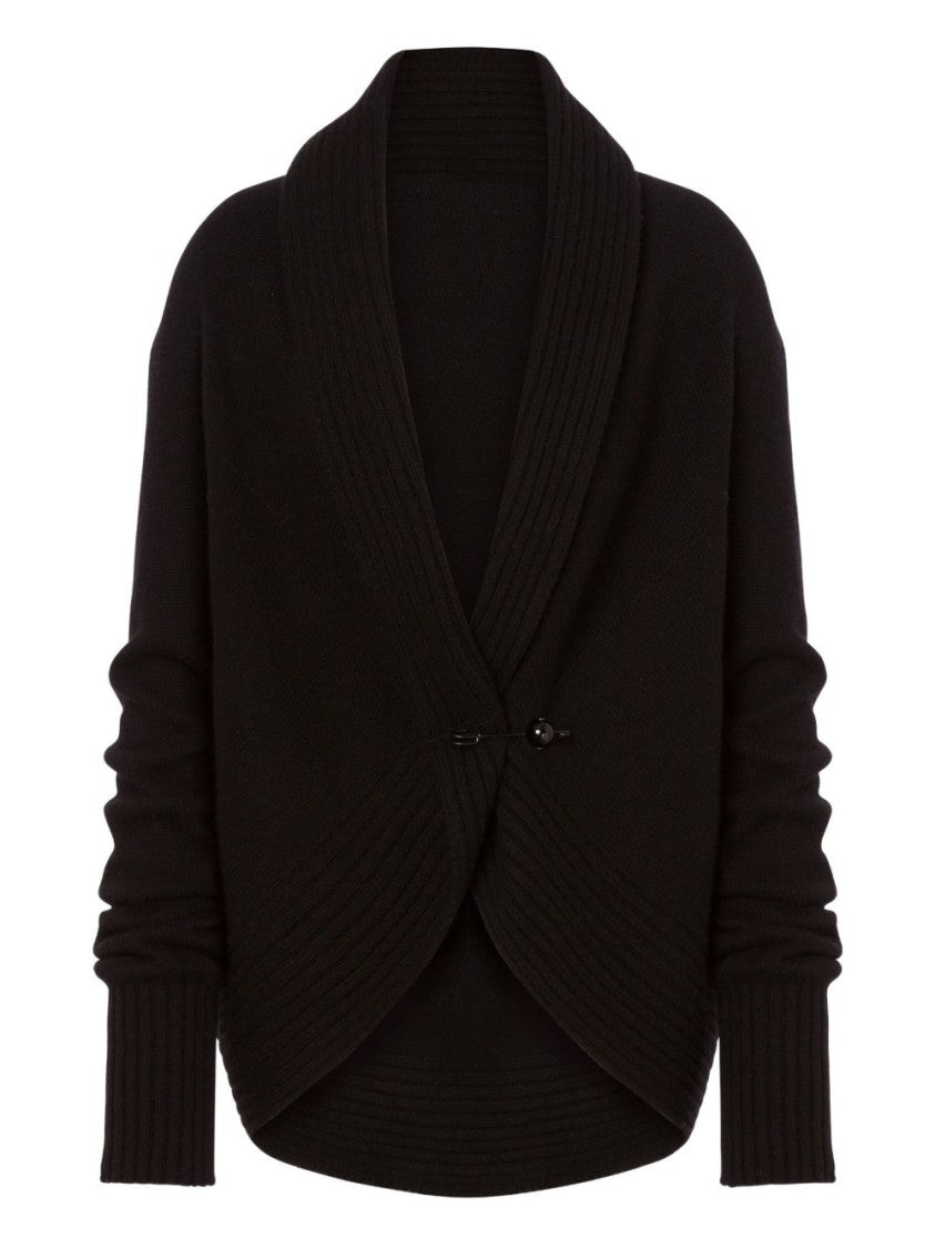 Alberta Ferretti Refined Black Cardigan With Merino Wool, Silk