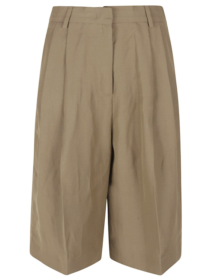Fabiana Filippi Pleated Brown Shorts With Hidden Closure