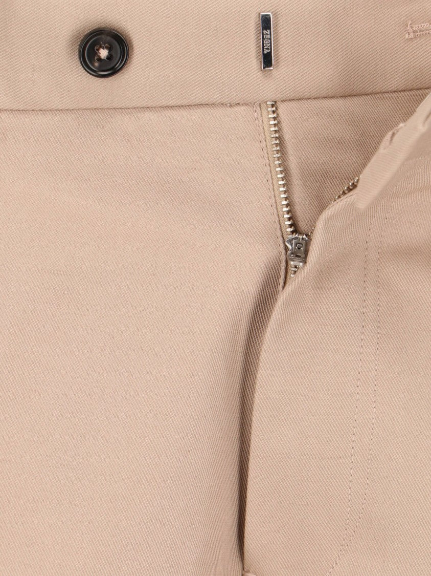 Zegna Tailored Beige Cotton Pants With Pleats