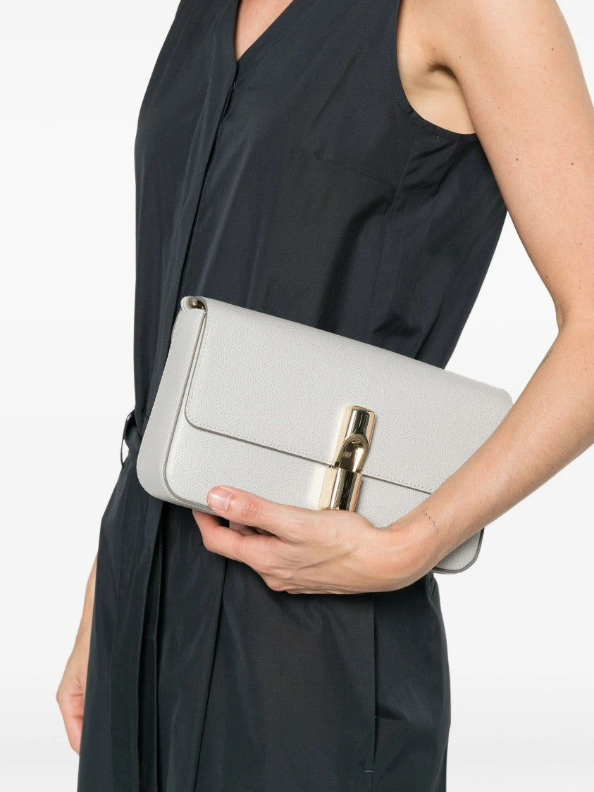 Furla Iride S Textured Leather Gold Clasp Clutch