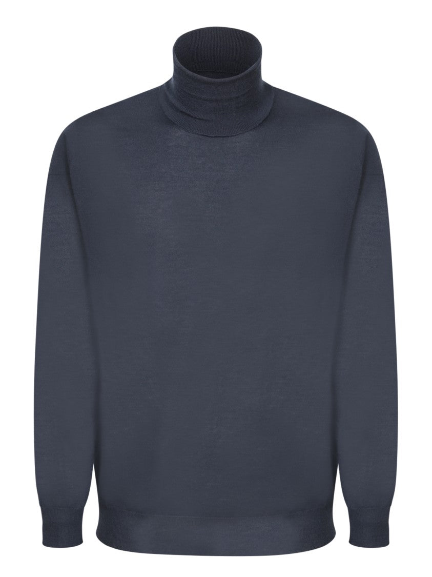 Dell'oglio Blue High Neck Cashmere Knitwear Sweater