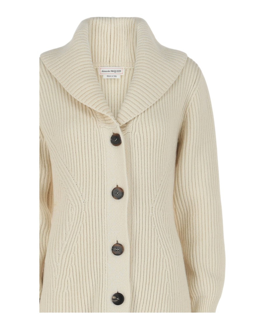 Alexander Mcqueen Button-Up Ribbed Wool Cardigan Coat