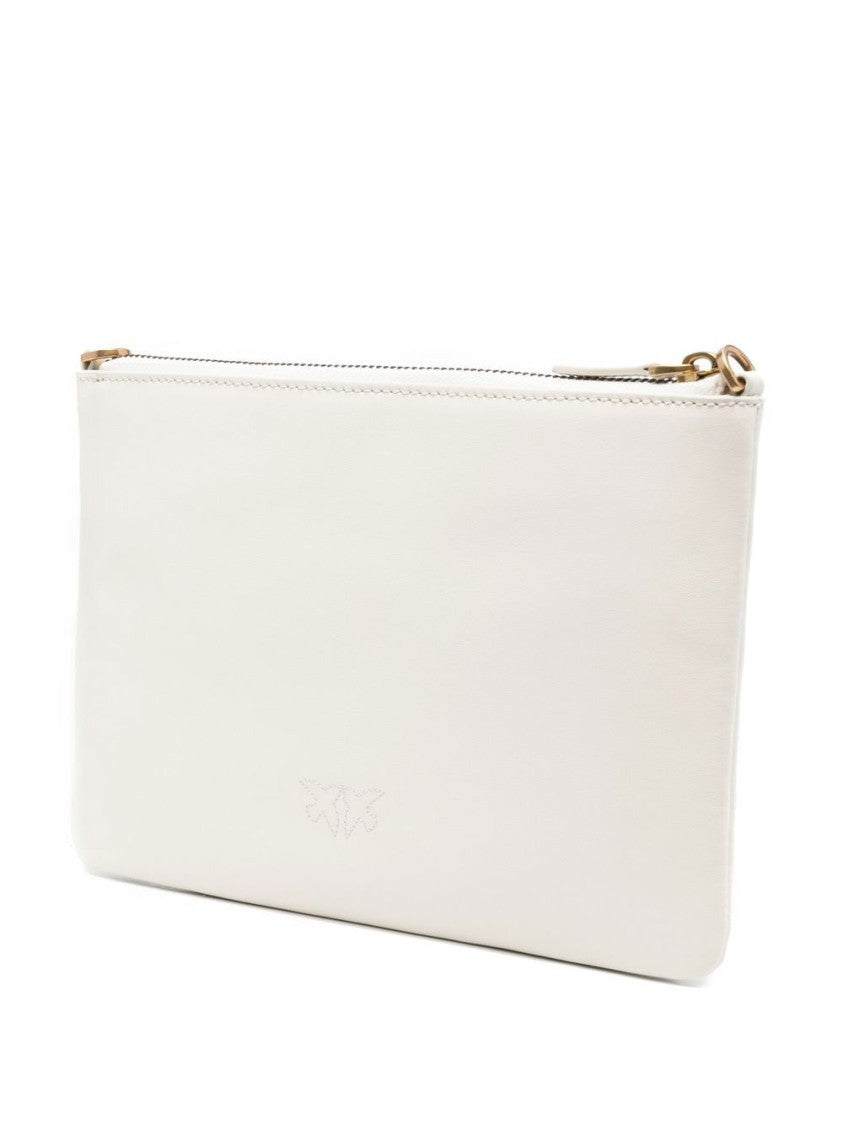 Pinko White Calf Leather Logo Shoulder Bag