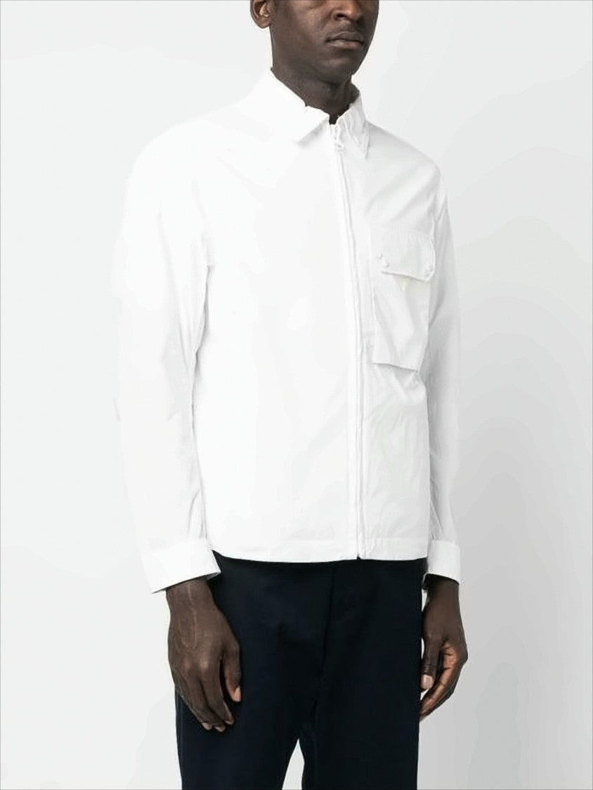 Ten C White Zip-Front Jacket With Flap Pocket