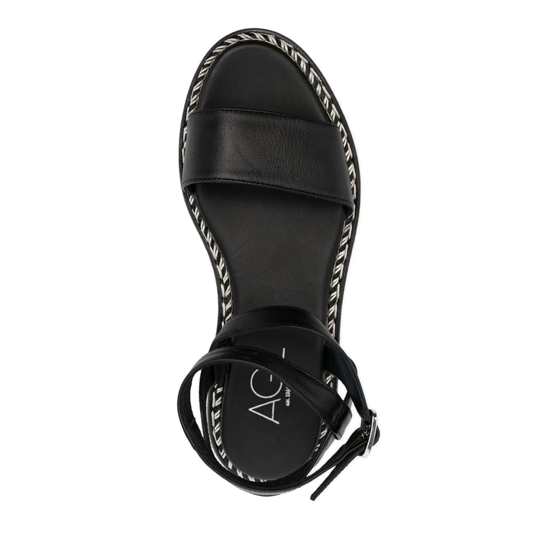 Agl Black Myrte Leather Braided Trim Sandals