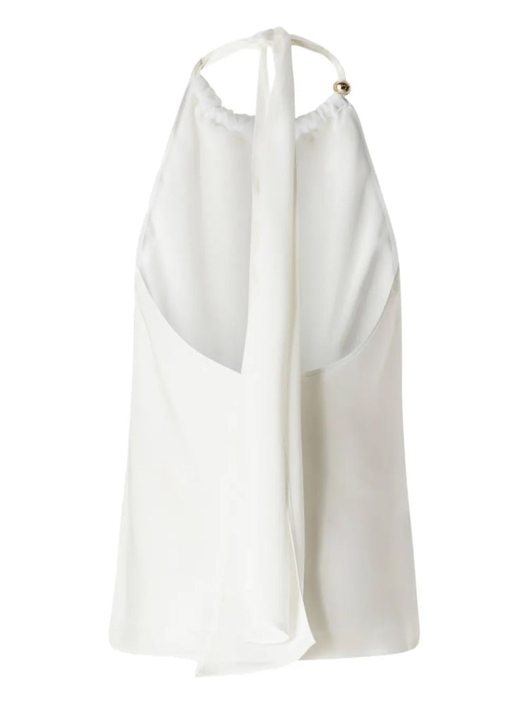 Pinko White Open-Back Draped Halter Neckline Blouse