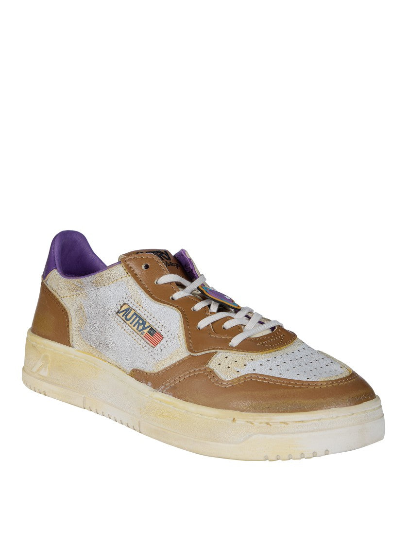 Autry Brown White Vintage Low-Top Leather Sneakers
