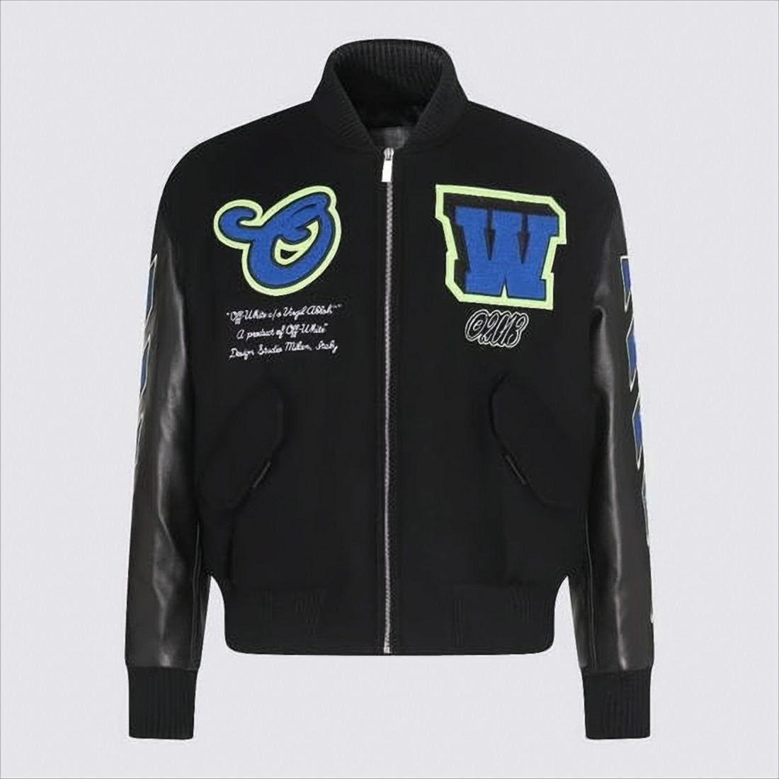 Off-White Varsity-Style Bomber Jacket With Leather Sleeves