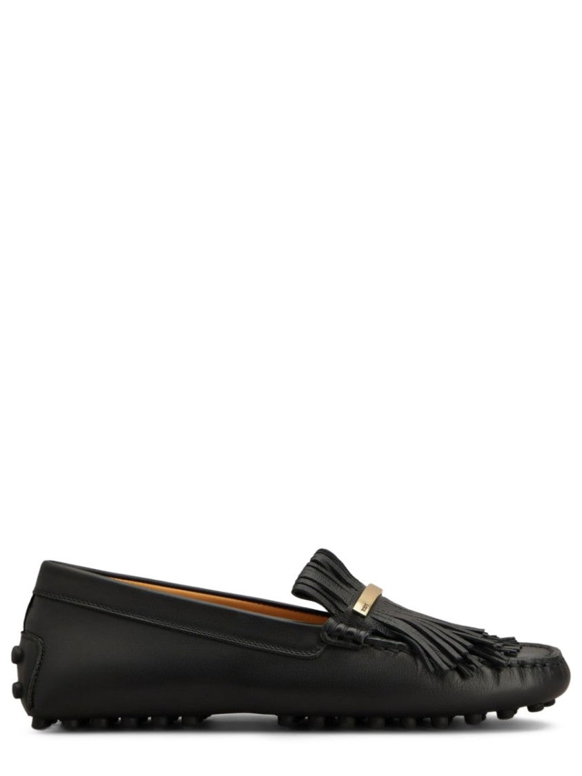 Tod's Black Fringe Tassel Leather Loafers