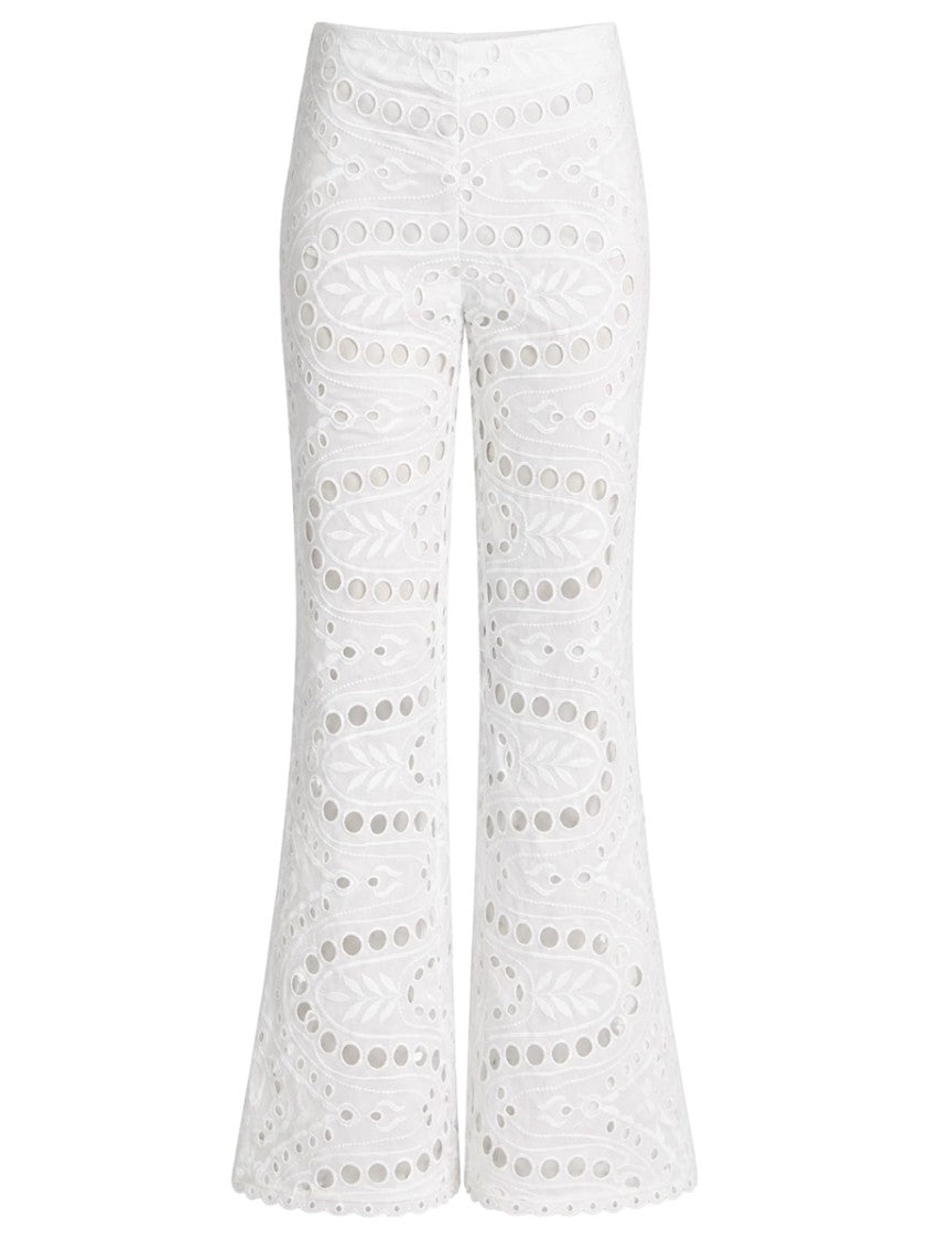 Charo Ruiz Ibiza White Stern Eyelet Flared Cotton-Blend Pants
