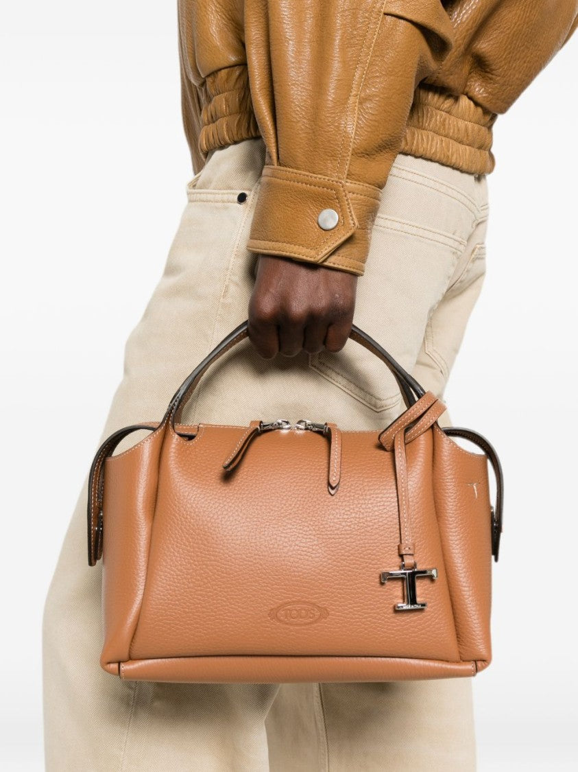 Tod's Chestnut Waterproof Textured Calfskin Handbag