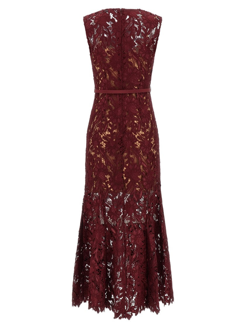Self-Portrait 'Burgundy Guipure Lace Midi' Dress