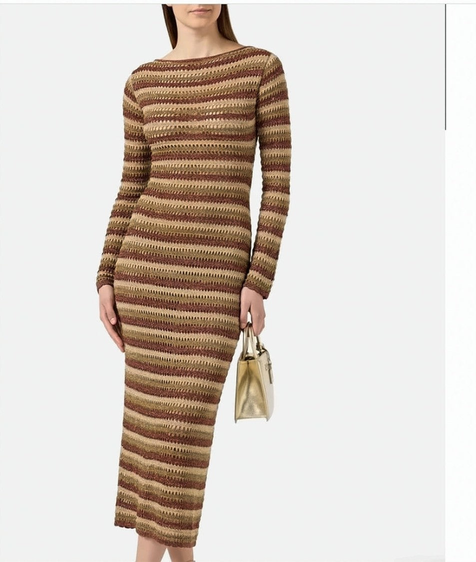 Mc2 Saint Barth Robyn Stripes Crochet Long Dress