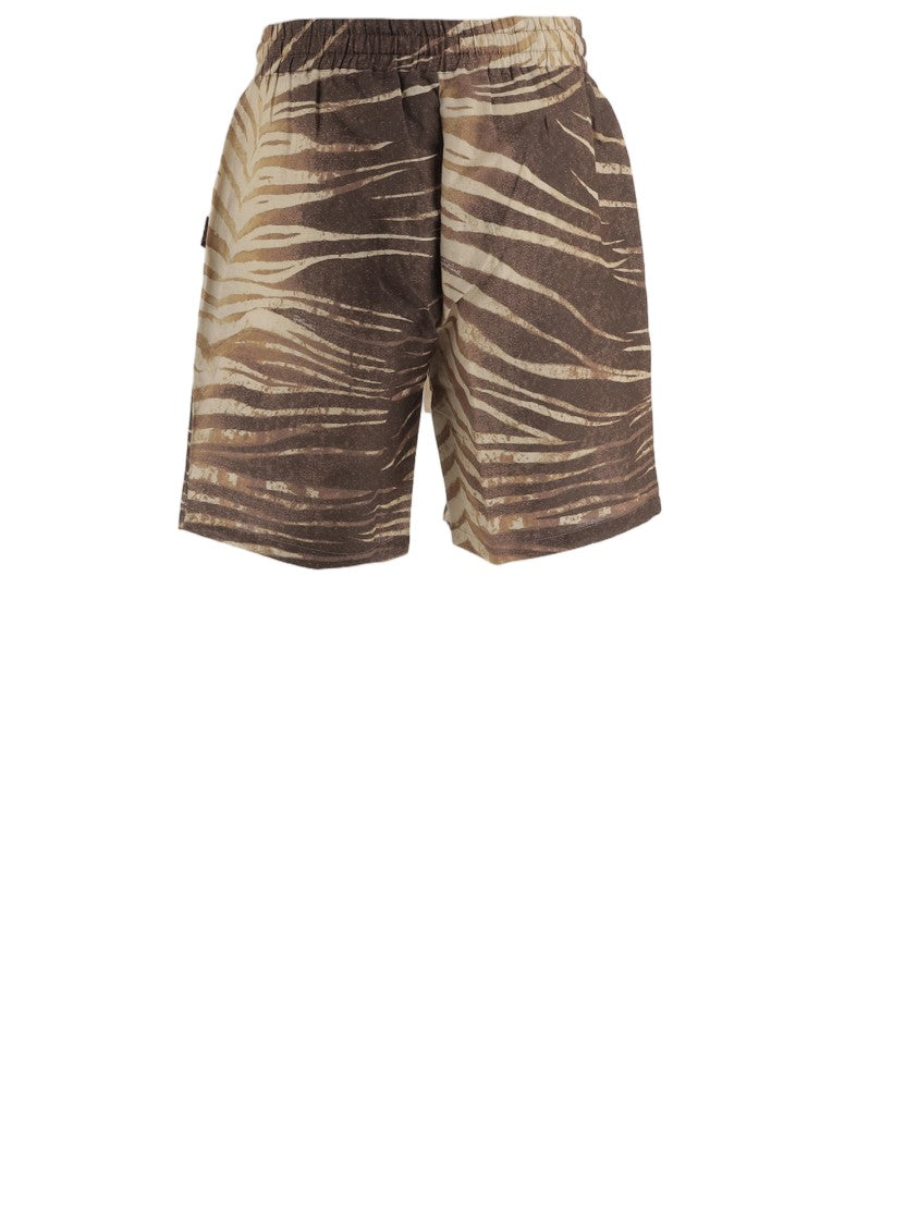 Just Cavalli Earthy-Toned Printed Cotton And Linen Shorts