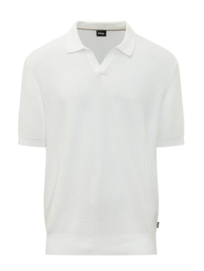 Boss White Natalo Textured Knit Polo Shirt