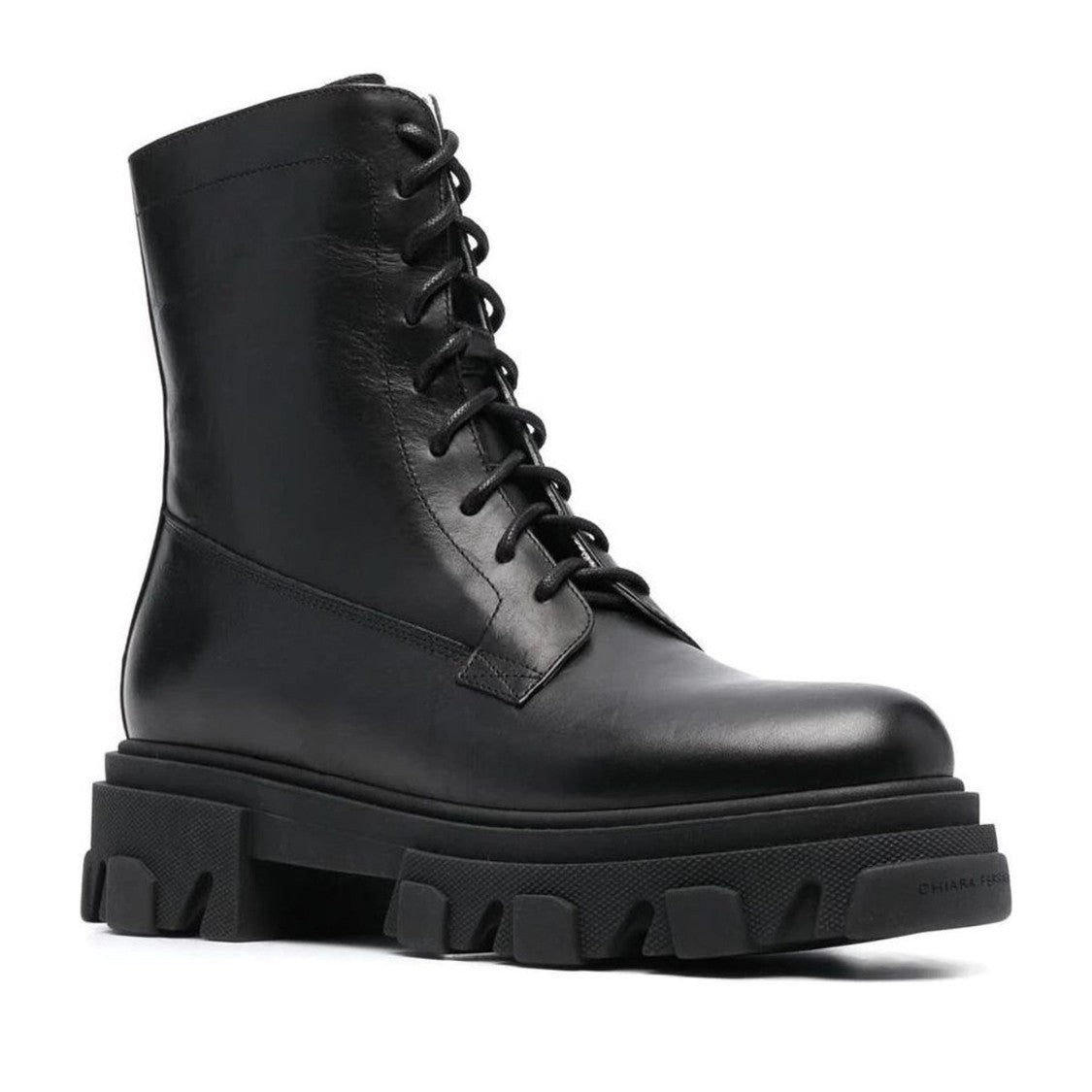 Chiara Ferragni Black Lace-Up Ridged Sole Leather Ankle Boots