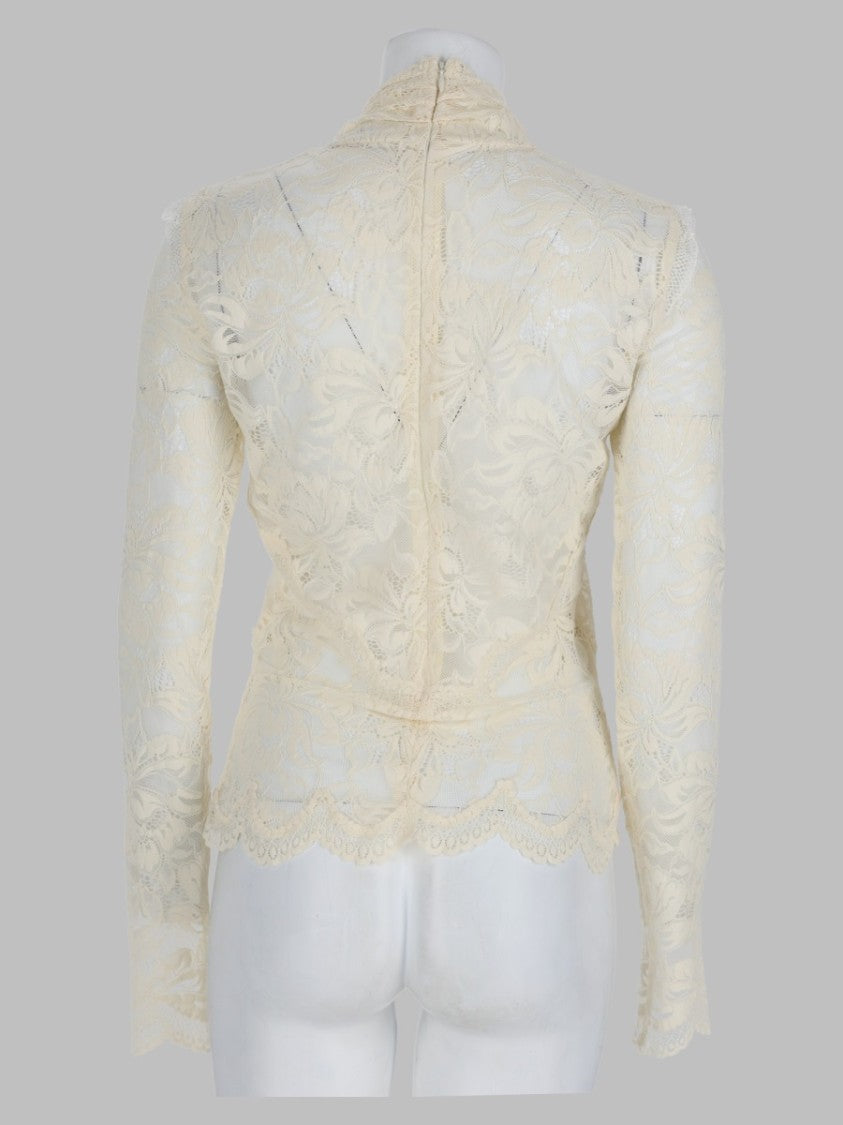 Rabanne Ivory Scalloped Hem Lace-Detail Polyamide Top