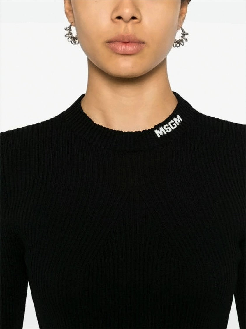 Msgm Ribbed High Neck Sweater With Logo Detail