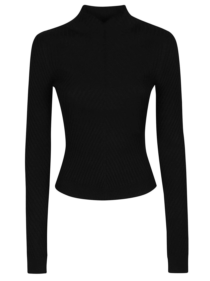 Victoria Beckham Black Georgia Fitted Merino Wool Turtleneck