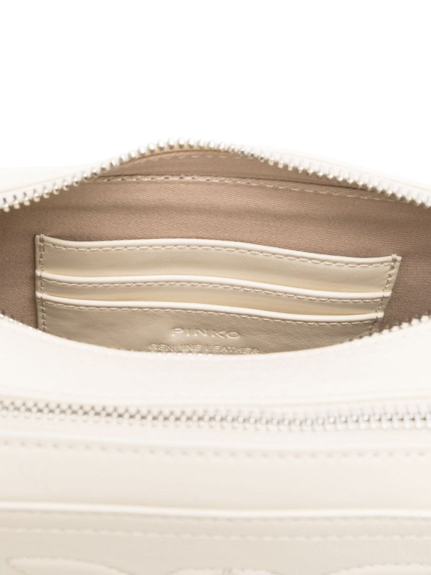 Pinko Sleek Rectangular White Leather Shoulder Bag With Embossed Logo